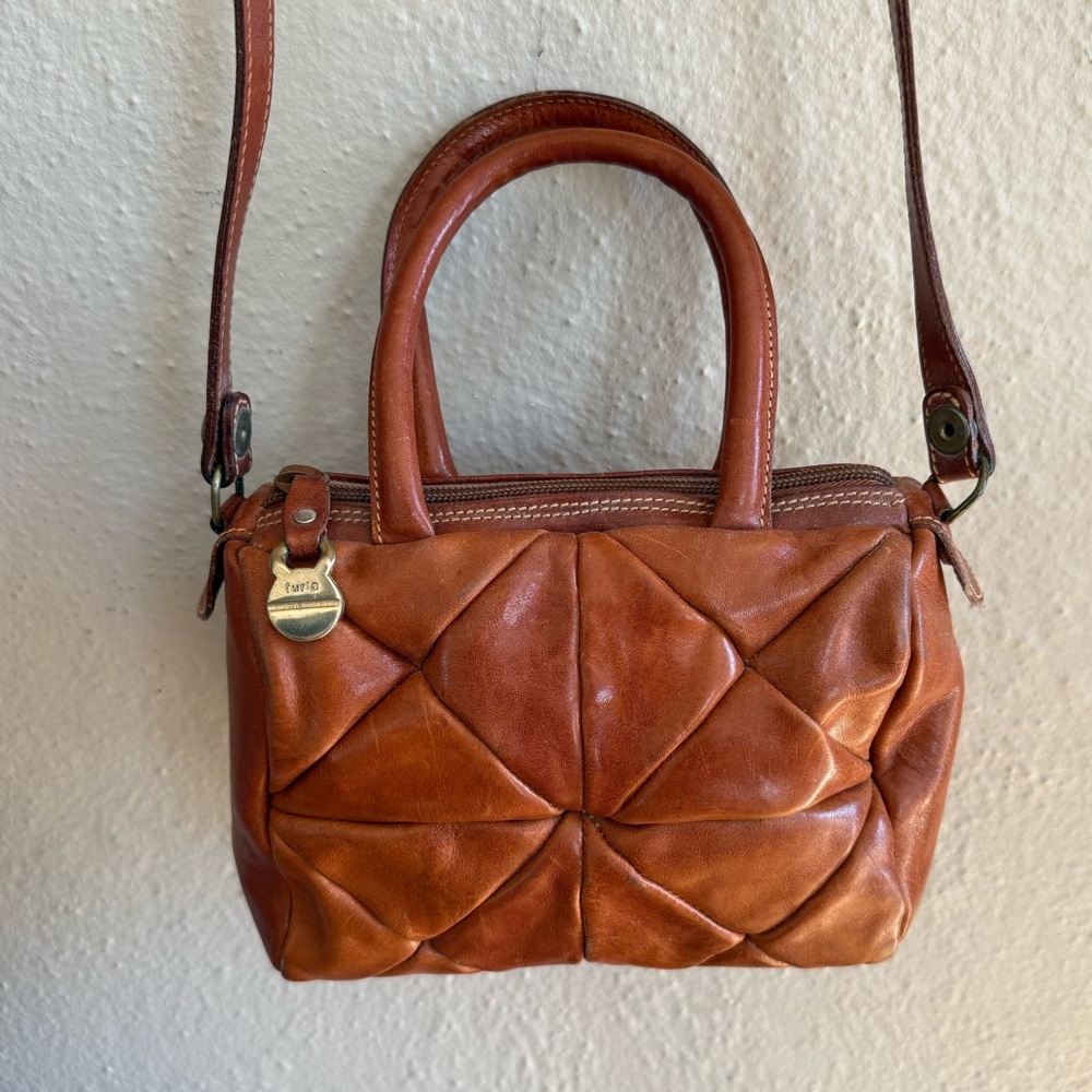 Furla Quilted Patchwork Leather Satchel - Cognac Brown